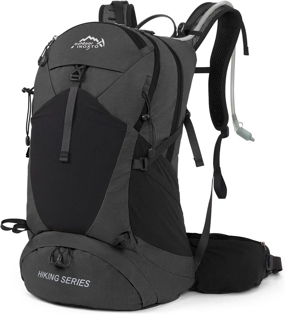IX INOXTO Hiking Backpack, 26L/40L Waterproof Hiking Daypack with 3L Water Bladder and Rain Cover, Lightweight Travel Camping Backpack for Men Women (Black)