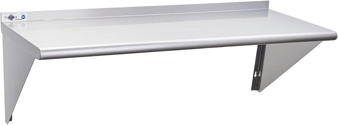 Profeeshaw NSF Stainless Steel Shelf 18 x 48, 400 lb Commercial Shelves Wall Mounted Metal Shelving with Backsplash and 2 Brackets for Restaurant, Bar, Utility Room, Kitchen and Garage