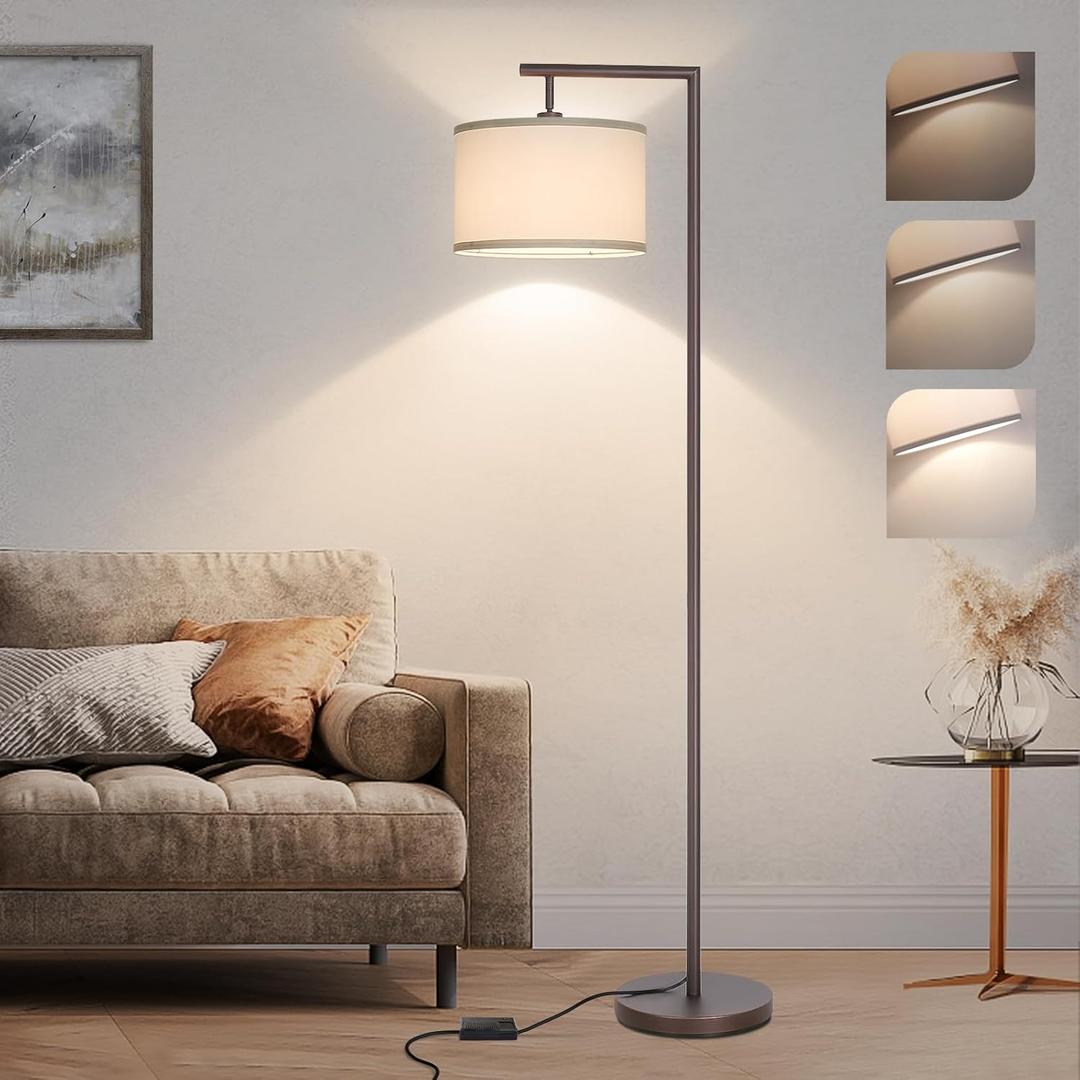Fully Dimmable Floor Lamp Brown, Arc Floor Lamp for Bedroom with Adjustable Hanging Shade & Foot Switch, Modern Standing Lamp Corner Light Reading Lamp for Living Room, Office, LED Bulb Included 11"D x 11"W x 65.2"H