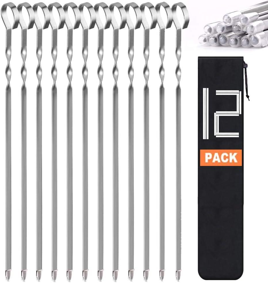 Skewers for Kabobs, 14" Metal Kebab Skewers for Grilling Flat Long Stainless Steel Kabob Sticks, Reusable Grill Shish BBQ Barbecue Sticks for Meat Chicken Vegetable Shrimp, 12 Pack
