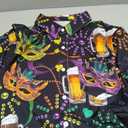 Purple Mardi Gras Shirt for Men Button Down Short Sleeve Hawaiian Shirts (Black, S)