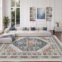 zesthome 8x10 Area Rugs for Living Room,Non-Slip Backing Washable Rugs,Vintage Large Area RugStain Resistant Home Decor Rug (Navy Blue/Red,8'x10')