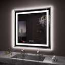 Amorho 36"X36" LED Bathroom Mirror, Brushed Nickel Framed Mirror with Front Light and Backlit, Stepless Dimmable, Anti-Fog, Shatter-Proof, Memory, 3 Colors