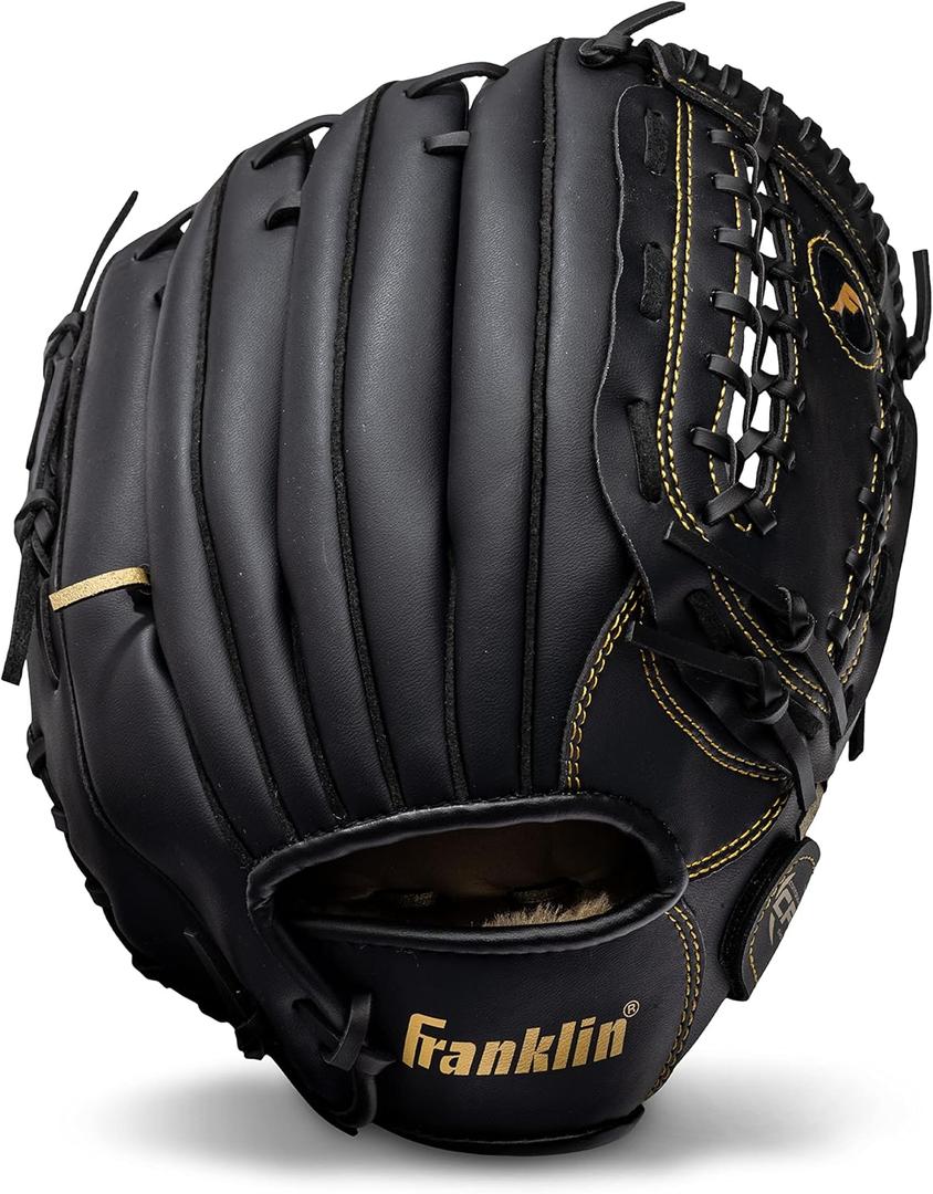 Franklin Sports Field Master Baseball + Softball Glove - Field Master Adult + Youth Baseball + Softball Mitt - Men's + Women's Gloves - Right Hand Throw (Black)