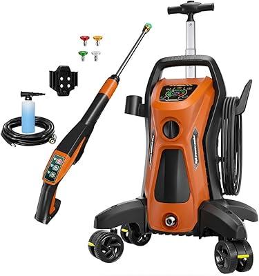 Pressure Washer 5000PSIIMAX Touch Screen Adjustable with Anti-Tipping Technolog, Spray Handle Smart Control, 5-Nozzle Set, for Cars//Home/Patios, Orange