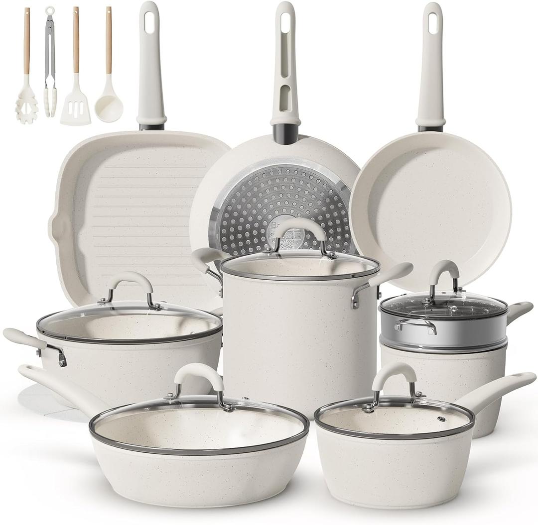 Bazova 24Pcs Pots and Pans Set Non Stick,Titanium Ceramic Cookware Sets