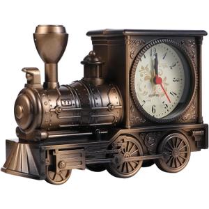 FAVOMOTO Train Clock, Vintage Retro Train Style Alarm Clock Steampunk Decoration Train Model European Style Alarm Clock Table Desk Time Clock Home Office Shelf Decor
