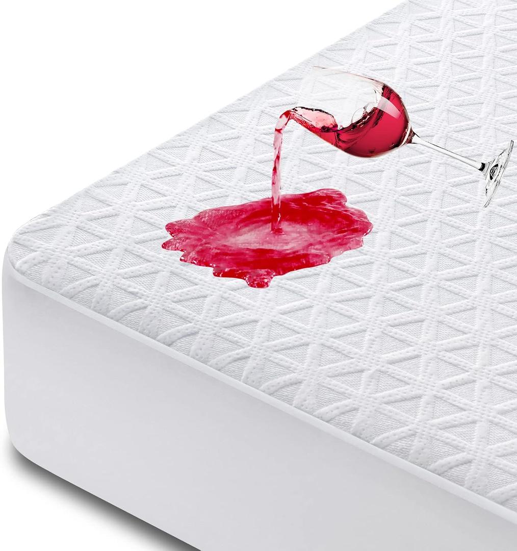 Premium Waterproof Mattress Protector Twin Size, Breathable Bed Cover 3D Air Fabric Cooling Mattress Pad Cover Smooth Soft Noiseless Washable, 8''-21'' Deep Pocket (White)