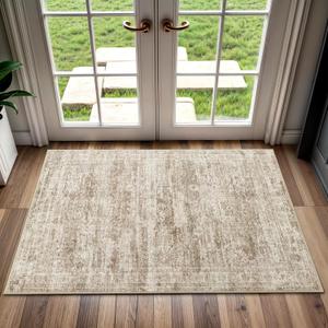 2x3 Washable Rugs for Kitchen, Floor, Entryway, Powder Room Small Area Rug Non-Slip Vintage Low Pile Throw Door Mat Beige