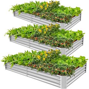 Land Guard 3 Pack 6×3×1ft Galvanized Metal Raised Garden Bed, Metal Planter Kit Box Outdoor for Deep-Rooted Vegetables, Flowers, Green and Herbs, Silver