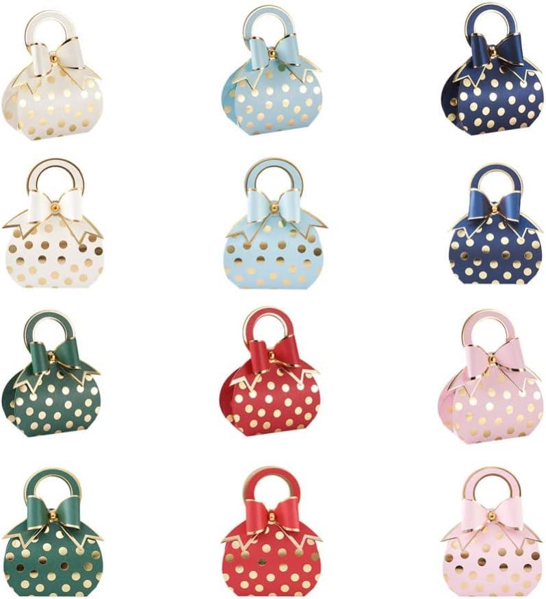 FASHEWELRY 30 Sets Polka Dot Favor Candy Box with Handle Mini Handbag Shape Wedding Party Gift Packing Box with Purse Handbag Feet Mixed Color Unfolded Bags Paper for Baby Shower Birthday