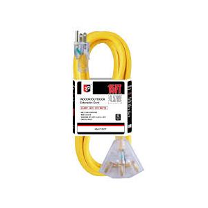 EP 15 Ft 12 Gauge Heavy Duty Extension Cord, 15A 125V 1875W, 3 Outlet Indoor/Outdoor Power Cord with Lighted End, 12/3 SJTW Weatherproof Yellow, UL Listed