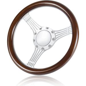 9 bolt disc shaped steering wheel, 14 inch wooden steering wheel, suitable for most nine hole car wooden steering wheels (Silver)
