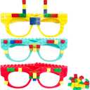 Fowecelt 12 Pcs Building Bricks Glasses Building Blocks Games for Kids Birthday Party Favors, Boys Girls Carnival Games (Yellow, Cyan, Red)