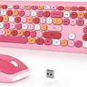 Typewriter Wireless Keyboard and Mouse Combo,2.4G Office 104 Keys Full-Size Retro Punk Keyboard,Cute Pink Silent with Round Keycaps for Laptop PC Desktops (Pink Mix)