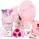 Mothers Day Gifts Box, Pink Rose SPA Gift Basket for Women, Mom Birthday Gifts, Heart-Shaped Relaxing Bath Set with Tumbler, Best Gift for Mom, Wife, Love You Anniversary Present