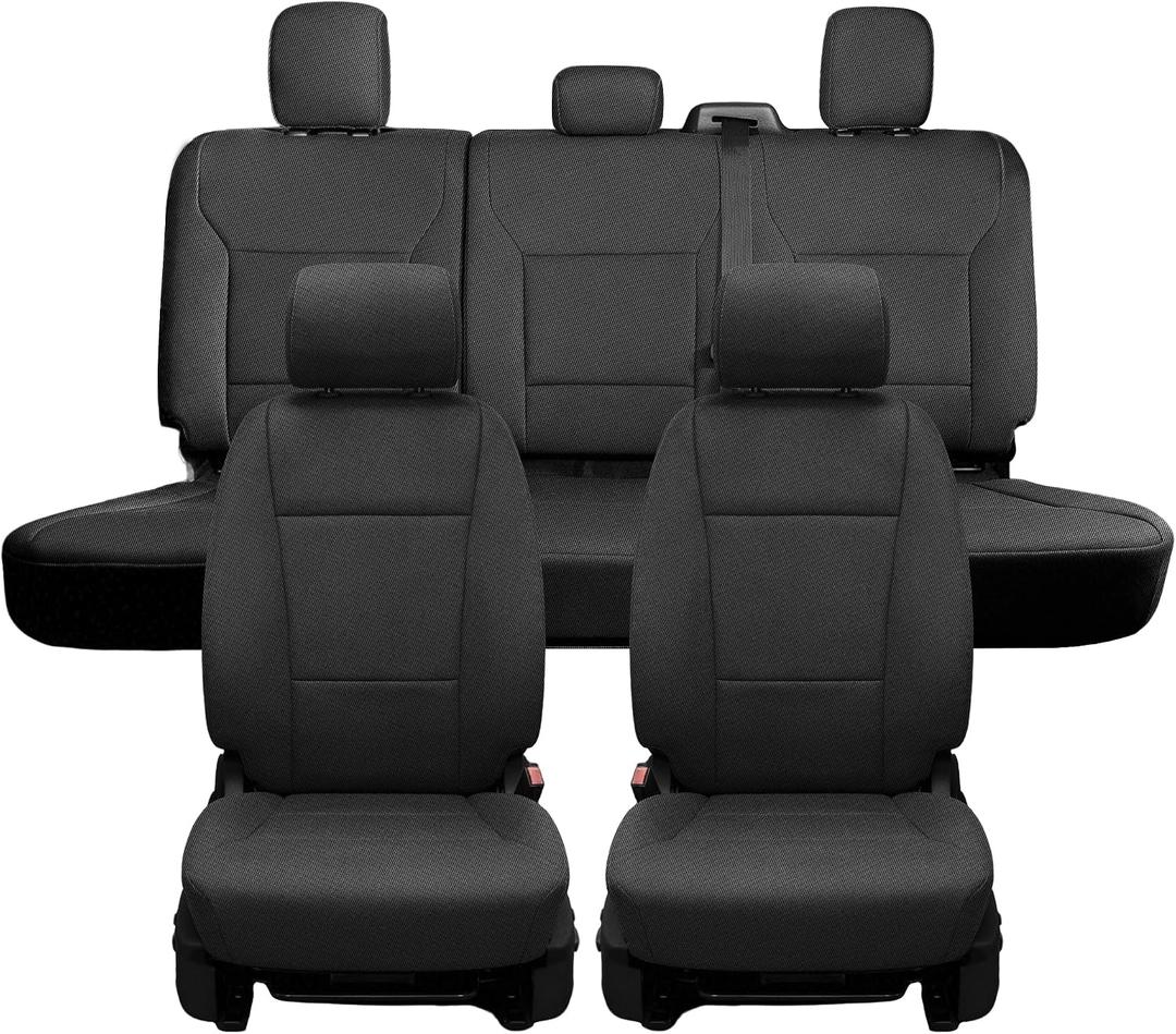 Front & Rear Full Set Cloth Seat Covers for Ford F150 2015-2026 F150 Lightning 2022-2025 F250 F350 Super Duty 2017-2026 Crew Cab Foam Padded Bucket Seat Covers - Black