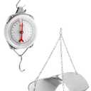 QWORK 110 lbs Large Display Spring Dial Weight Scale & Scale Scoop/Chain with Hanging Cradle, Steel Construction, for Shopping, Traveling, Kitchen, Silver