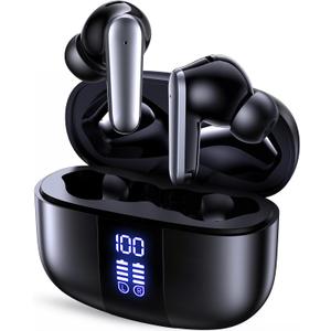 Studio-Quality Wireless Ear Buds with Deep Bass & Enhanced Audio Clarity, Bluetooth 5.4, 10-Year Lifespan Earbuds, ENC Noise Cancelling Calls, Secure Fit Memory Foam Tips, IPX6 Waterproof (Black)