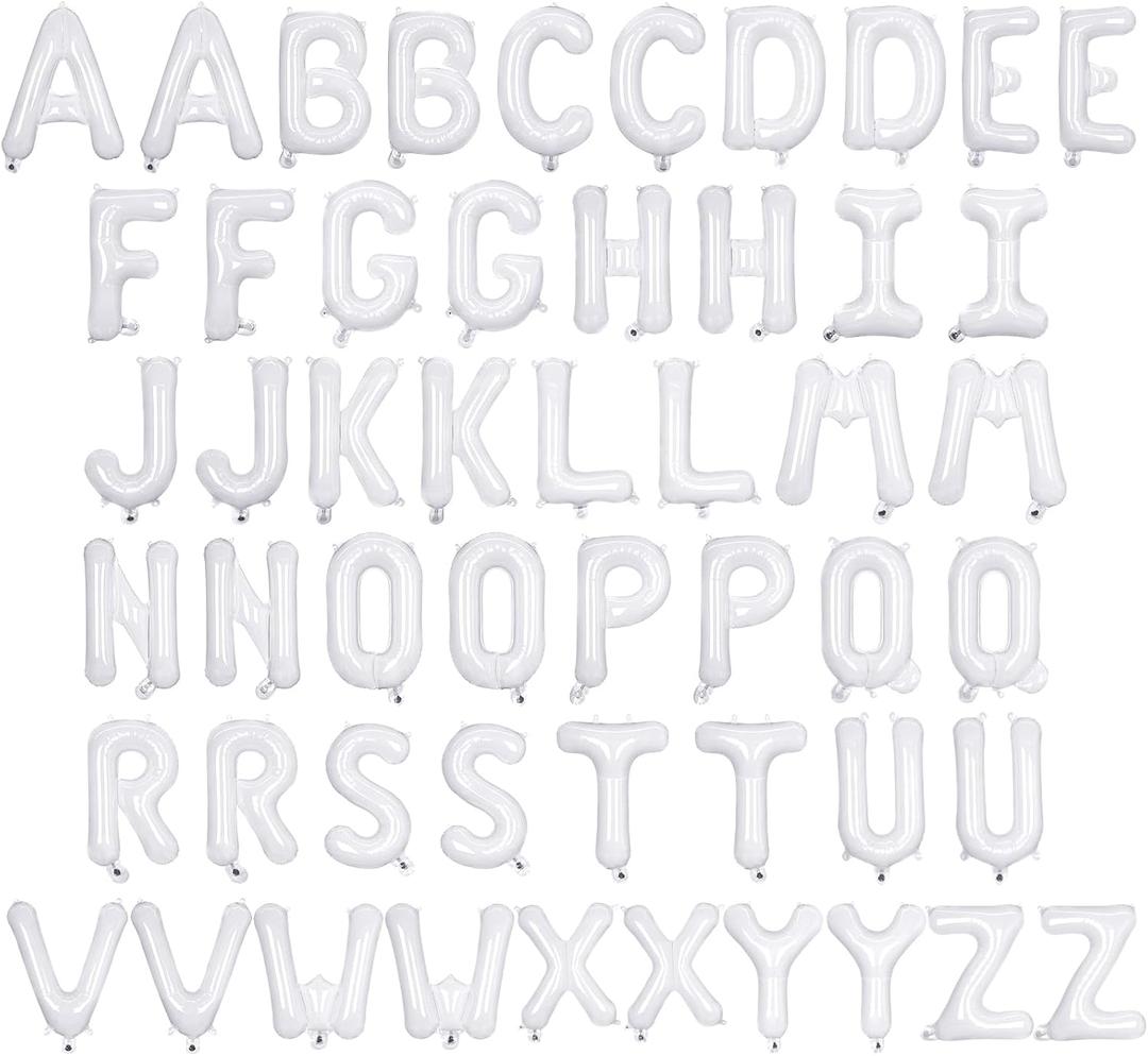 52 Pcs White Letter Balloons,16 Inch Foil Alphabet Letter Balloons,Letter A-Z Balloon Banner Custom Phrase Balloon for Birthday Party Wedding Anniversary Decoration (White 52pcs)