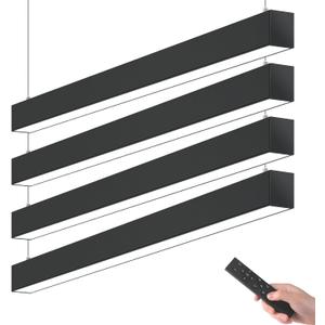 Barrina 5568 Remote Series LED Linear Light Fixture 4FT 45W, Black, 4 Packs | 2nd-Generation, Remote Control, Seamless Connection, 3000K-6000K Color Changing, 4500LM Dimmable Office Light for Garage Shop