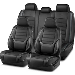 Skechers MAX Cushioning Seat Covers,Memory Foam Leather Car Seat Covers,Waterproof Car Seat Protector Full Sets,Car Seat Cushion Airbag Automotive Universal Fit for Most Cars,Vans,Trucks,SUV,Grey (Black and Grey)