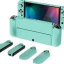 PlayVital AlterGrips Protective Slim Case for Nintendo Switch OLED, Ergonomic Grip Cover for Joycon, Dockable Hard Shell for Switch OLED w/ Thumb Grip Caps & Button Caps - Misty Green