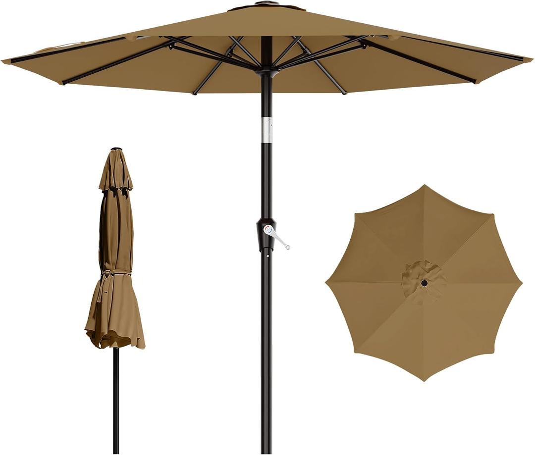 AreShark 9 FT Patio Umbrella for Outdoor, Outdoor Table Umbrella with Push Button Tilt and Crank, Outdoor Patio Umbrellas with 8 Sturdy Ribs for Market, Garden, Pool (Khaki)
