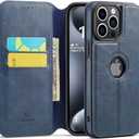 Casus Logo View Compatible with iPhone 15 Pro Wallet Case Slim Faux Leather with Card Holder Slot Thin Magnetic Flip Cover (2023) 6.1" (Blue)
