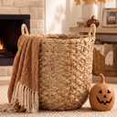 Newtay 1 Pcs Water Hyacinth Wicker Storage Basket 14 x 12 Inch | Handles Round, Boho Woven Blanket Basket, Laundry Pillows, Plants Natural, Farmhouse Bedroom Living Room Decor
