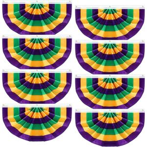 2 Pcs 1.5 x 3 ft Mardi Gras Bunting Flag Banner Pleated Polyester Fabric Carnival Party Decoration Outdoor Flags and Banners Carnival Party Decoration for Home Indoor