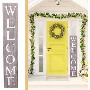 ALBEN Premium Extra Large Welcome Sign for Front Door Porch  5 Feet Tall (58" x 11") Standing Vertical Wooden Sign, Indoor Home Decor Wall Decorations (Gray)