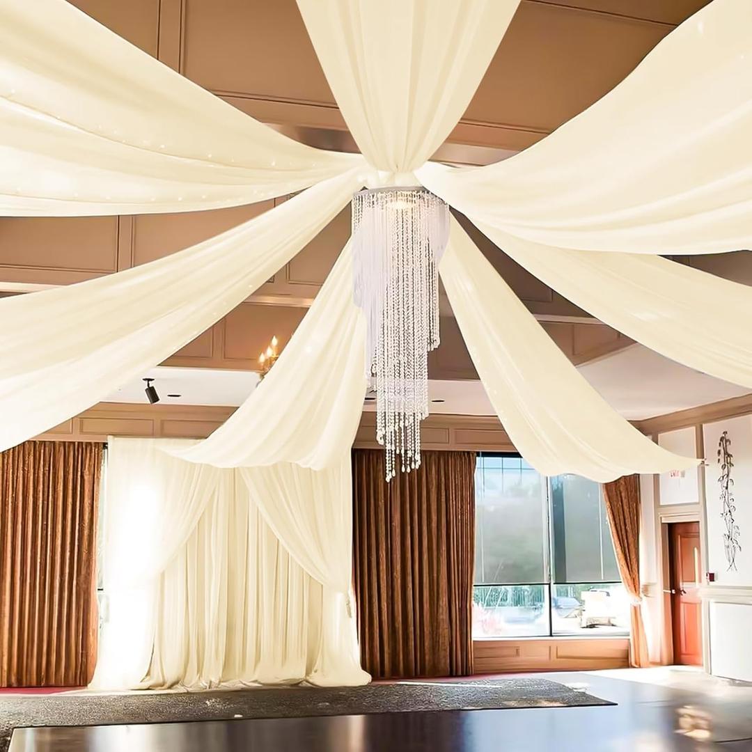 6 Panel Ivory Ceiling Drapes for Wedding Cheesecloth Ceiling Drapes Wedding Arch Draping Fabric Sheer Curtains Voile Drapery Draping Wedding Decorations for Party Ceremony Stage Tent (5ftx20ft)