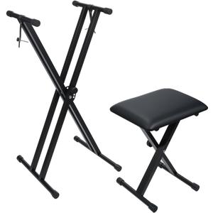 Keyboard Stands and Bench Set,7 Adjustable Heights Double-X Keyboard Stand,Portable Keyboard Piano Stand with Locking Straps,Piano Keyboard Stand Fits for 54-88 Key Digital Pianos(9.84-29.92Inch)