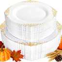 102PCS White and Gold Plastic Plates - Heavy Duty Gold Disposable Plates Include 51PCS 7.5inch Dessert Plates, 51PCS 10.25inch Dinner Plates for Christmas & Thanksgiving Parties