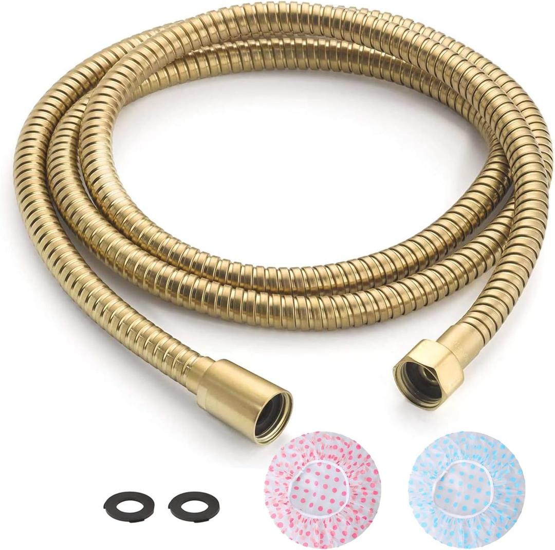 TRIPHIL Kink-free Shower Hoses 71" Extra-long Extension for Hand held Showerhead Tube Replacement 360 Degree Swivel Anti-twist Brass Connector Flexible Metal Stainless Steel Brushed Gold 71-Inch