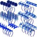 Censen 24 Pcs Pom Pom Headband Tinsel Wrapped Ponytail Head Bopper Costume Headwear Carnival Easter Party Accessory (Blue)