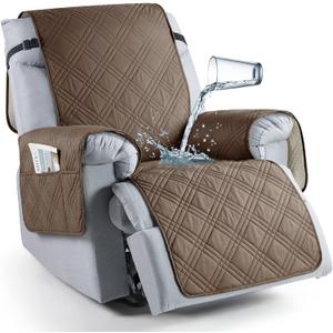TAOCOCO 100% Waterproof Recliner Chair Cover, Small Recliner Covers for Recliner Chair with Pocket, Non Slip Reclining Chair Cover Furniture Protector for Kids, Pets(20'', Taupe)