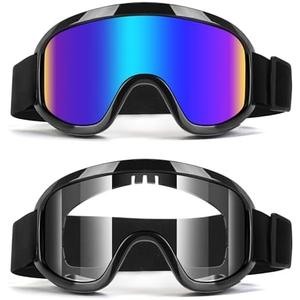 Jeemeele Motorcycle Goggles, 2-Pack Dirt Bike Goggles ATV Motocross Goggles Riding Ski Goggles Helmet Goggles UV400 Dustproof (Clear+Blue)