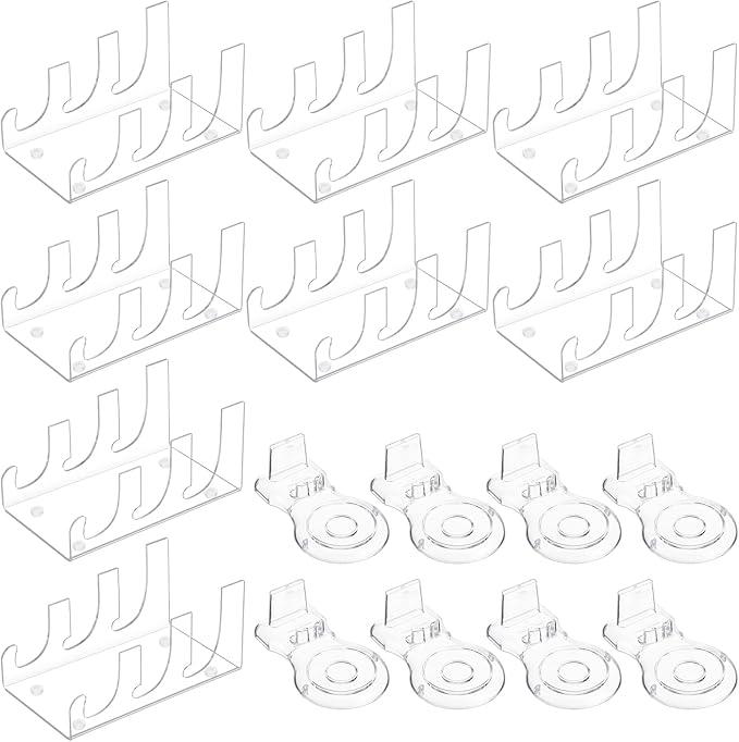 RattanView 16 pack Acrylic China Dinnerware Display Stand 8 Pcs 3 Tiers Clear Plate Dish Platters Setting Holder and 8 Pcs Tea Cup Saucer Stand for Kitchenware Tableware Display Organizer