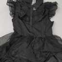 Black Tulle Princess Dress for Girls, Ruffled Sleeves, Tiered Skirt, 10-12 Y