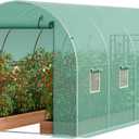 VEVOR Walk-in Tunnel Greenhouse, 14.6x6.4x6.3 ft Hoop House Greenhouse Tunnel, Plant Hot House with Galvanized Steel Frame, Green PE Cover, Roll-up Zipper Door and 8 Windows for Outdoor