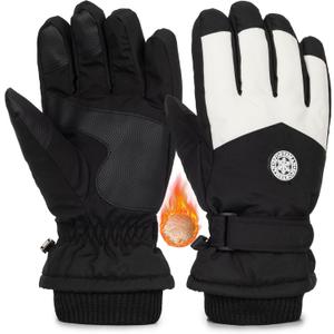 Men and Women Ski Gloves Winter Cold Weather Gloves Touchscreen Warm Waterproof Gloves for Cycling, Running, Driving, Skiing (One Size, Black and White)