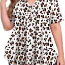 Gocolloa Womens Plus Size Tops Tunic Short Sleeve V Neck Floral Print Shirts Summer Casual Loose Blouse (White)