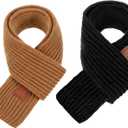 2 Pack Warm Kids Winter Knit Scarves Soft Knitted Neck Warmer Scarf Warm Scarves Wrap for Boys Girls (Black, Brown)