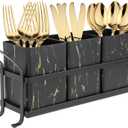 Kitchen Utensil holder for Countertop, Silverware Caddy,Golden Marble Black Flatware Holder Utensil Cutlery Organizer for Party Gatherings, Metal and Durable Design