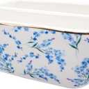 2 Compartments Ceramic Sponge Holder for Kitchen Sink, Cute Floral Countertop Dish Sponges Holder Soap Sink Organizer Farmhouse Caddy Blue Flowers