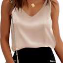 Ekouaer Womens Silk Satin Tank Tops V Neck Casual Cami Sleeveless Camisole Blouses Summer Basic Tank Shirt (Medium, Champagne)