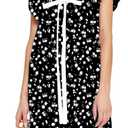 hibshaby Women's Floral Print Mini Dress V Neck Puff Sleeve Dress Short Babydoll Bow Dress. M Size