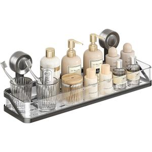 Bxmeet Shower Caddy Suction Cup,Detachable Bathroom Shower Organizer for Bathroom Storage, Wall Mounted Shower Shelves,Rustproof Shelf No Drilling Large Capacity Removable Rack, 1 Pack, Grey